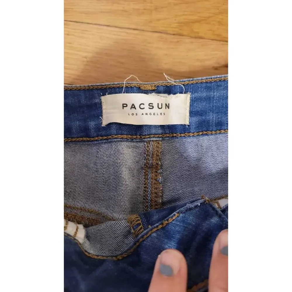 PacSun Super Stretch Shortie Blue Denim Distressed Short 24